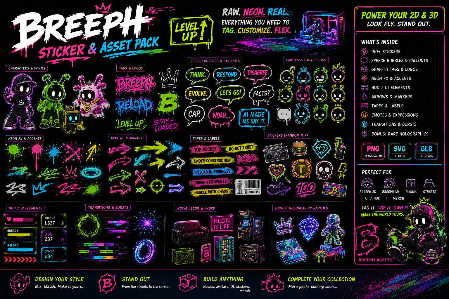 Breeph neon sticker and asset pack concept